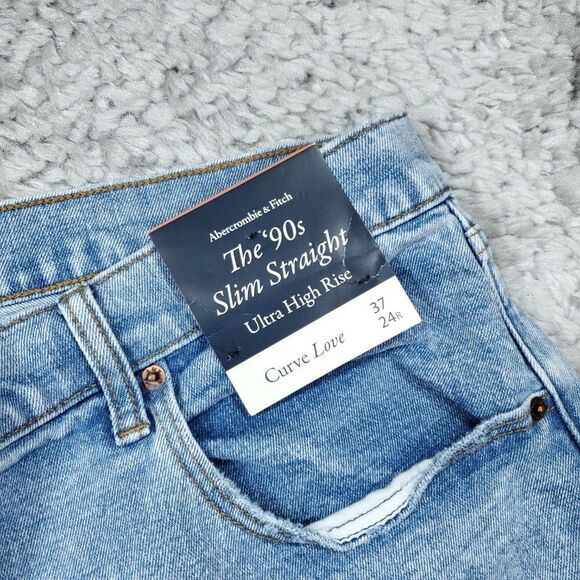 Abercrombie 90s Slim Straight Ultra High Rise Jeans Blue Curve Love Size 24 37 - Picture 4 of 8